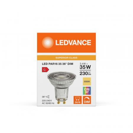 Ledvance GU10 PAR16 Reflektor 36° 3,4W wie 35W dimmbarer warmweißer Strahler 3000K 97Ra sehr hohe Farbwiedergabe